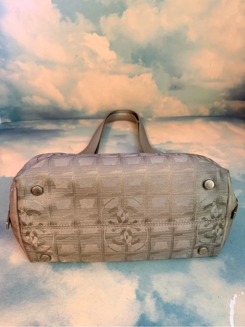 CHANEL gray Jacquard Satchel with silver Top Handles